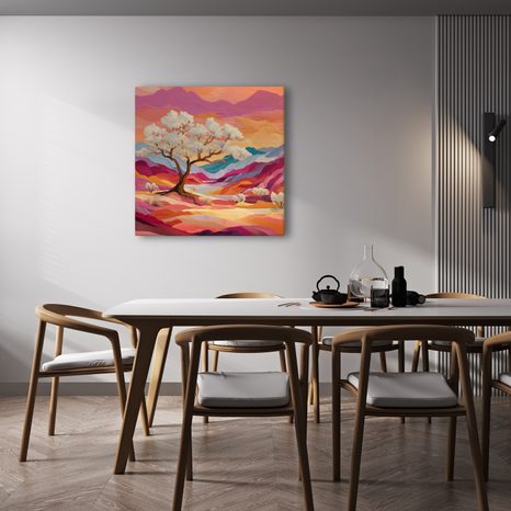 WANDBILD MALERISCHER BAUM DES LEBENS AUF HÜGELN - BILDER BÄUME DES LEBENS - BILDER