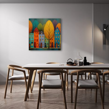 WANDBILD HERBSTLICHE STRASSE MIT HÄUSERN - BUNTE HÄUSER - BILDER