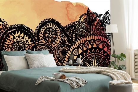 TAPETA MANDALA ORANŽOVÝ AKVAREL - TAPETY FENG SHUI - TAPETY