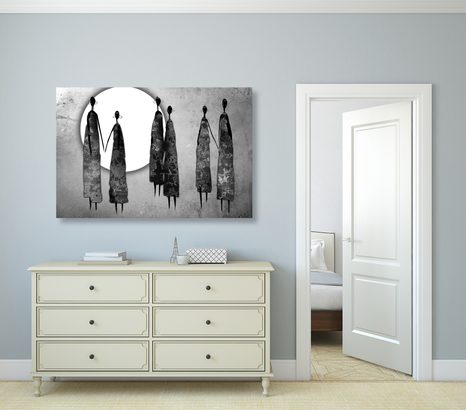 SLIKA AFRIŠKE ŽENSKE V ČRNOBELI IZVEDBI - ČRNOBELE SLIKE - SLIKE