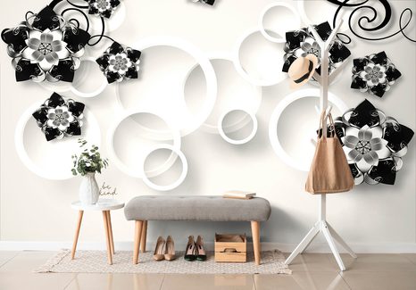 SAMOLEPÍCÍ TAPETA ABSTRAKTNÍ ŠPERKY V ČERNOBÍLÉM - SAMOLEPÍCÍ TAPETY - TAPETY