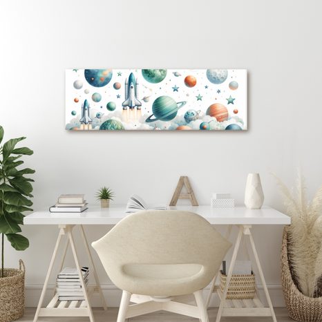 OBRAZ RAKETOPLÁN V OBLACÍCH - DĚTSKÉ OBRAZY VESMÍR - OBRAZY