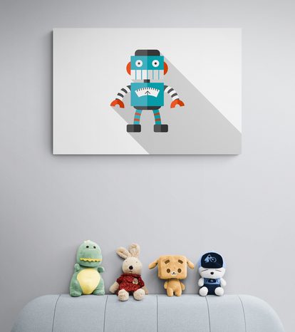 QUADRO SU TELA – ROBOT BLU CON SFONDO BIANCO - QUADRI PER BAMBINI - STAMPE E QUADRI