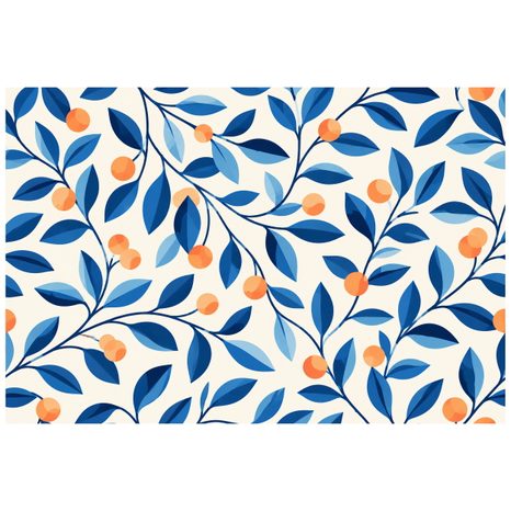 ZELFKLEVEND FOTOBEHANG BLAUWE TAKJES MET ORANJE VRUCHTEN - FOTOBEHANG BLOEMEN - FOTOBEHANG