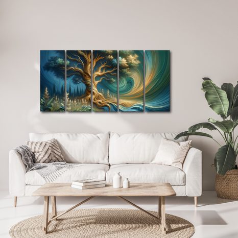 5-DÍLNÝ OBRAZ STROM ŽIVOTA VE VÍRU ENERGIE - OBRAZY STROMY ŽIVOTA - OBRAZY