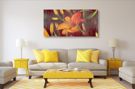 STAMPA SU TELA – FIORITURA DI GIGLIO ARANCIONE - QUADRI DI FIORI - STAMPE E QUADRI