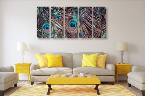 5-DÍLNÝ OBRAZ PAVÍ PEŘÍČKO - OBRAZY ZÁTIŠÍ - OBRAZY