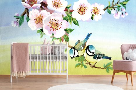 TAPETE MEISEN UND BLÜHENDE BLUMEN - VINTAGE- UND RETRO-TAPETEN - TAPETEN