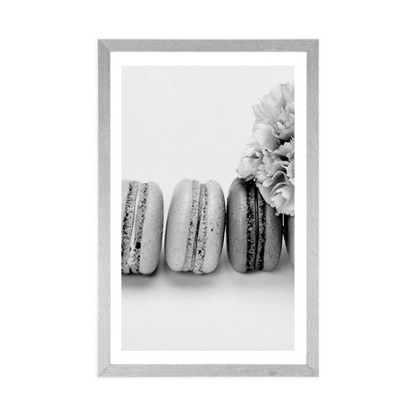 POSTER WITH MOUNT TASTY MACARONS IN BLACK AND WHITE - BLACK AND WHITE - POSTERS