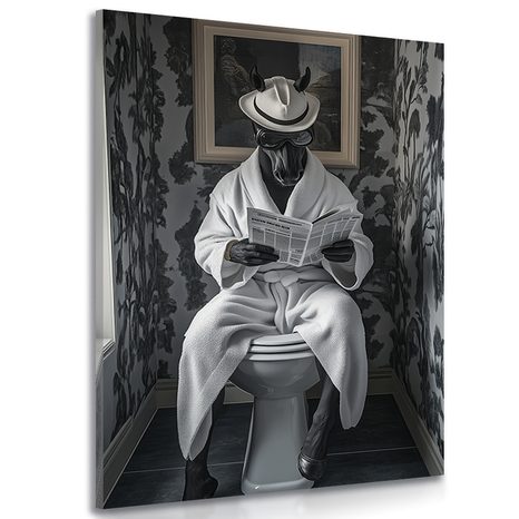 TABLOU CAL NEGRU CU ZIAR PE TOALETĂ - TABLOURI CU CAI - TABLOURI