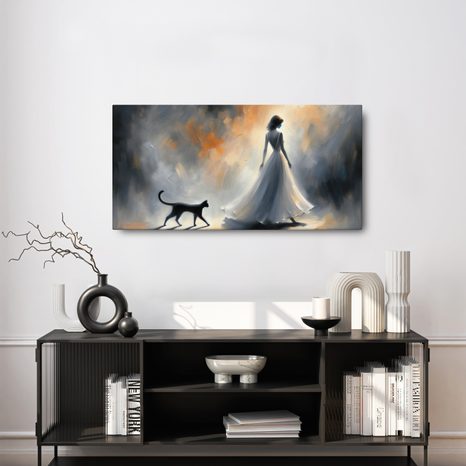 WANDBILD SILHOUETTE EINER FRAU MIT KATZE - WANDBILDER FRAUEN - BILDER