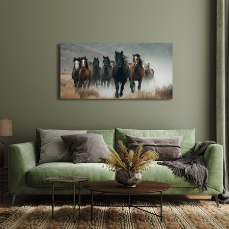 WANDBILD PFERDEHERDE IN BEWEGUNG - BILDER VON PFERDEN - BILDER