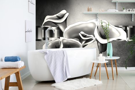 TAPETA ČERNOBÍLÉ ELEGANTNÍ KVĚTINY KALY - ČERNOBÍLÉ TAPETY - TAPETY