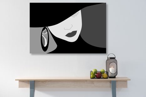 ΕΙΚΌΝΑ ΑΡΙΣΤΟΚΡΑΤΙΚΉΣ ΚΥΡΊΑΣ ΜΕ ΚΑΠΈΛΟ ΣΕ ΑΣΠΡΌΜΑΥΡΟ ΣΧΈΔΙΟ - ΠΊΝΑΚΕΣ ΑΣΠΡΌΜΑΥΡΕΣ - ΠΊΝΑΚΕΣ