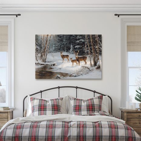 VÁNOČNÍ OBRAZ ZIMNÍ LES S KRÁSNÝMI JELENY - VÁNOČNÍ A ZIMNÍ OBRAZY - OBRAZY