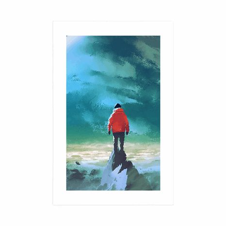AFFICHE AVEC PASSE-PARTOUT – HOMME AU SOMMET DE LA MONTAGNE - PERSONNES - AFFICHES