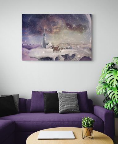 STAMPA SU TELA – CERVO NEL VILLAGGIO INNEVATO - QUADRI DI NATURA E PAESAGGIO - STAMPE E QUADRI