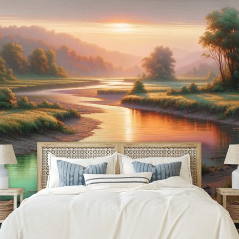 TAPETE SONNENUNTERGANG ÜBER RUHIGEM FLUSS - TAPETEN MIT NATURMOTIVEN - TAPETEN