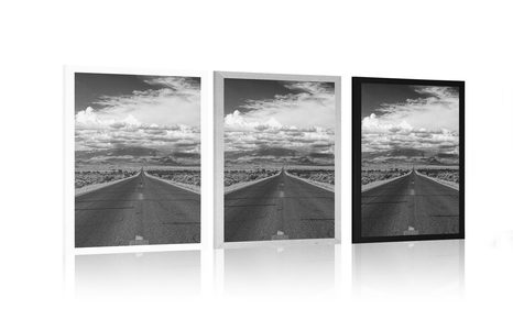 PLAKÁT ČERNOBÍLÁ CESTA V POUŠTI - ČERNOBÍLÉ - PLAKÁTY