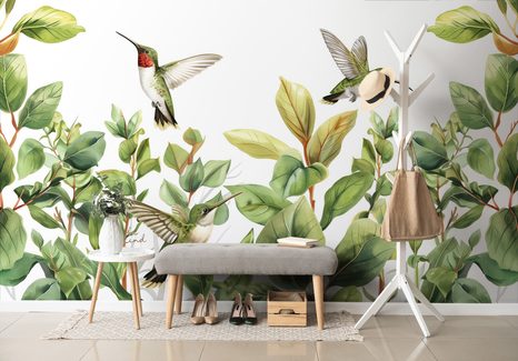 TAPETE KOLIBRIS UND BLÄTTER - TAPETEN BLÄTTER - TAPETEN