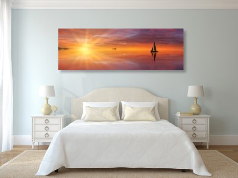 STAMPA SU TELA – BARCA ABBANDONATA SUL MARE - QUADRI DI NATURA E PAESAGGIO - STAMPE E QUADRI