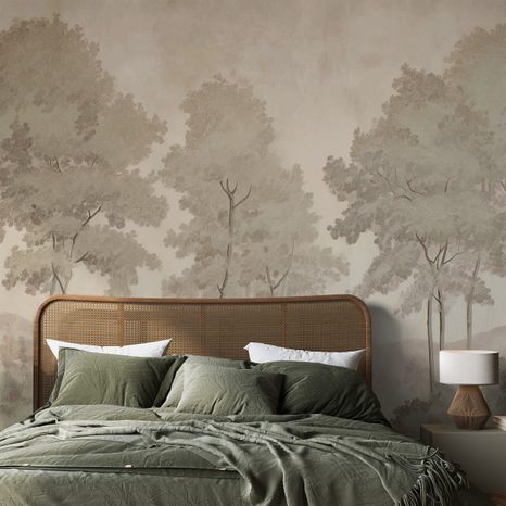 TAPET ACUARELĂ DELICATĂ DE PĂDURE - TAPET PĂDURE - TAPETURI