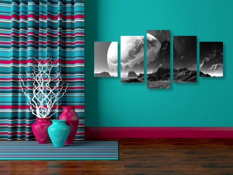 QUADRI 5 PEZZI – PAESAGGIO FANTASTICO IN BIANCO E NERO - QUADRI BIANCO E NERO - STAMPE E QUADRI