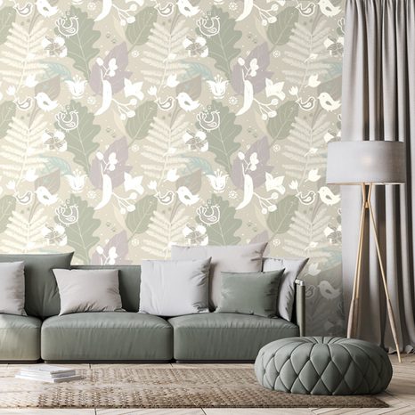 SELF ADHESIVE WALLPAPER FOLKLORE THEME IN GREEN DESIGN - SELF-ADHESIVE WALLPAPERS - WALLPAPERS