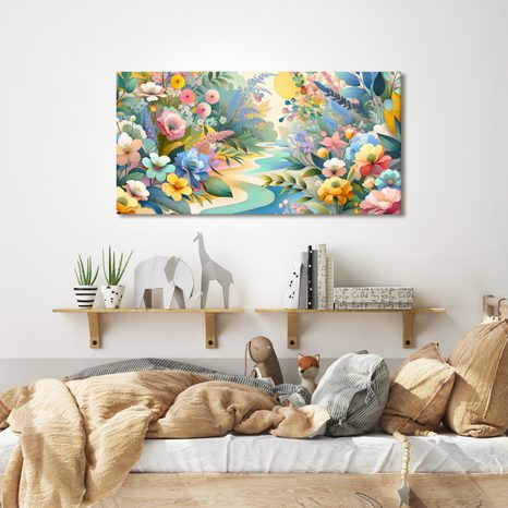 WANDBILD FRÜHLINGSBLUMEN AM FLUSS - BILDER BLUMEN - BILDER