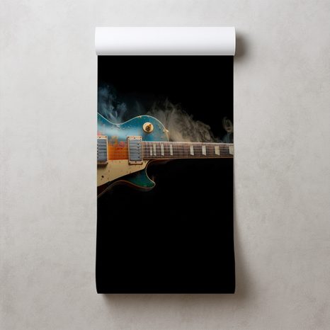 FOTOTAPETE BUNTE E-GITARRE IM RAUCH - MUSIK FOTOTAPETEN - TAPETEN