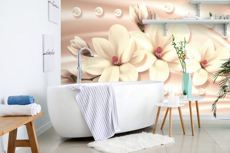 WALLPAPER LUXURIOUS MAGNOLIA WITH PEARLS - WALLPAPERS FLOWERS - WALLPAPERS