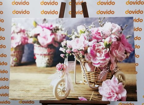 OBRAZ ROMANTICKÝ RŮŽOVÝ KARAFIÁT VE VINTAGE NÁDECHU - VINTAGE A RETRO OBRAZY - OBRAZY