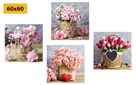 SET OBRAZŮ KYTICE KVĚTIN VE VINTAGE PROVEDENÍ - SESTAVY OBRAZŮ - OBRAZY