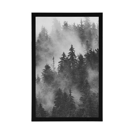 POSTER BERG IM NEBEL IN SCHWARZ-WEISS - SCHWARZ-WEISS - POSTER