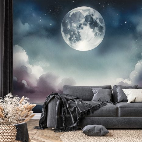 FOTOTAPETA NOČNÍ OBLOHA S MĚSÍCEM A MRAKY - TAPETY VESMÍR A HVĚZDY - TAPETY