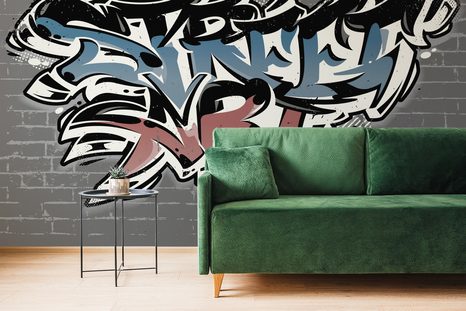 CARTA DA PARATI – IMITAZIONE MATTONI CON SCRITTA STREET ART - CARTA DA PARATI ARTE DI STRADA - CARTA DA PARATI