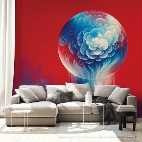 SELBSTKLEBENDE TAPETE ABSTRAKTE BLAU-ROTE QUALLE - TAPETEN MEERESTIERE - TAPETEN