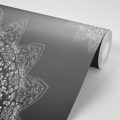 TAPETE MODERNE ELEMENTE DES MANDALAS IN SCHWARZ-WEISS - TAPETEN MIT FENG SHUI-MOTIVEN - TAPETEN