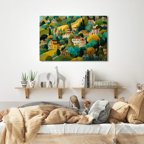 WANDBILD MALERISCHES DORF INMITTEN DER NATUR - BUNTE HÄUSER - BILDER