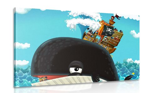 CANVAS PRINT PIRATE SHIP ON A WHALE - CHILDRENS PICTURES - PICTURES