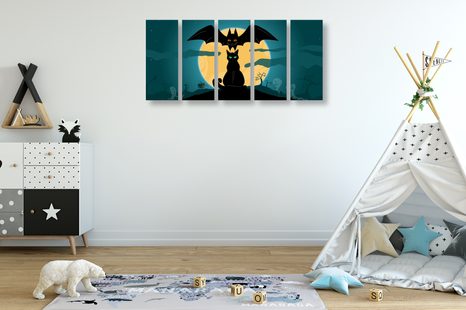5-DÍLNÝ OBRAZ PŘÁTELSKÁ STRAŠIDLA ZA ÚPLŇKU MĚSÍCE - OBRAZY KOČKY - OBRAZY