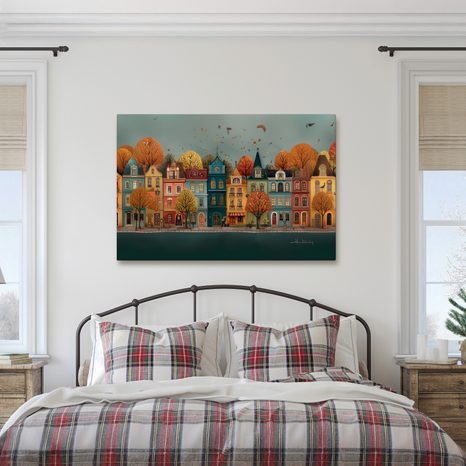 WANDBILD HERBSTLICHER ZAUBER DER STADTSTRASSE - BUNTE HÄUSER - BILDER