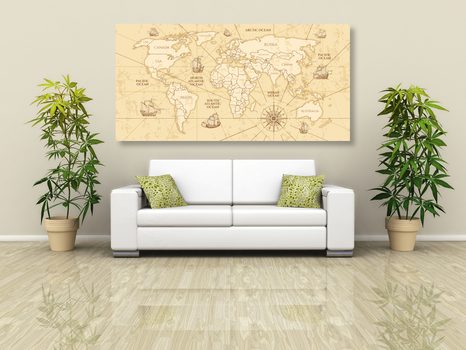 TABLOU HARTA LUMII CU BĂRCI - TABLOURI CU HĂRȚI - TABLOURI