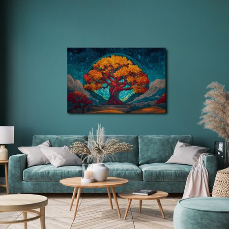 QUADRO SU TELA – MAESTOSO ALBERO DELLA VITA IN MONTAGNA - QUADRI ALBERI DELLA VITA - STAMPE E QUADRI