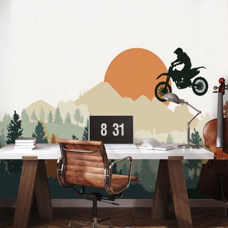 TAPETA MOTOKROSOVÝ SKOK V HORÁCH - DĚTSKÉ TAPETY - TAPETY