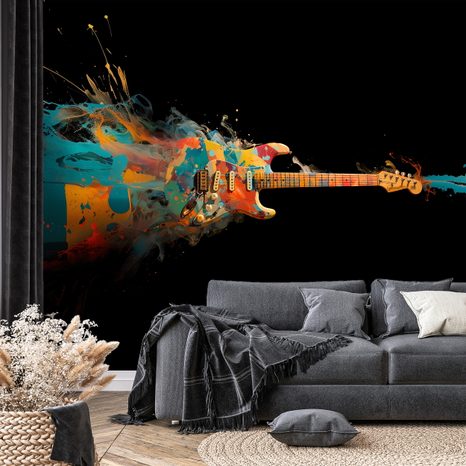 SELBSTKLEBENDE TAPETE BUNTE E-GITARRE IN BEWEGUNG - MUSIK FOTOTAPETEN - TAPETEN