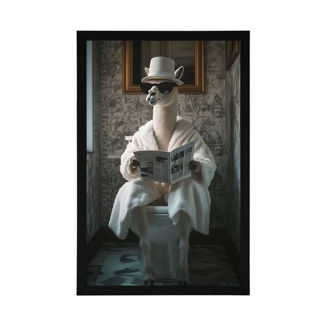 POSTER ALPAKA MIT EINER ZEITUNG AUF DEM KLO - TIERE - POSTER