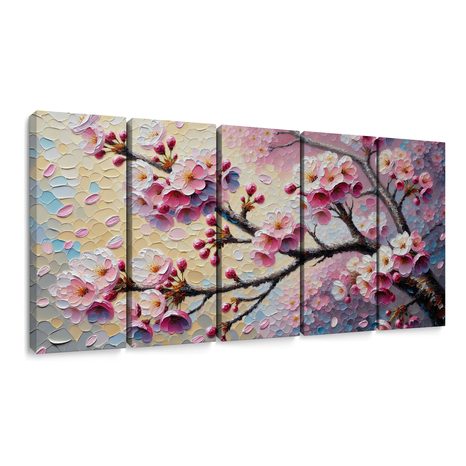 5-TEILIGES WANDBILD KIRSCHBLÜTEN IM FRÜHLINGSWIND - BILDER BLUMEN - BILDER