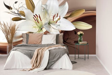 TAPETA DECENTNÍ LILIE NA ABSTRAKTNÍM POZADÍ - TAPETY - TOTÁLNÍ VÝPRODEJ 🔥