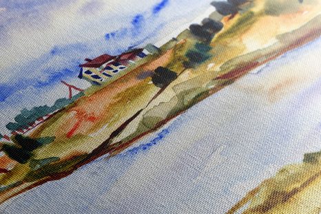 QUADRO SU TELA – VILLAGGIO ACQUERELLATO - QUADRI DI NATURA E PAESAGGIO - STAMPE E QUADRI